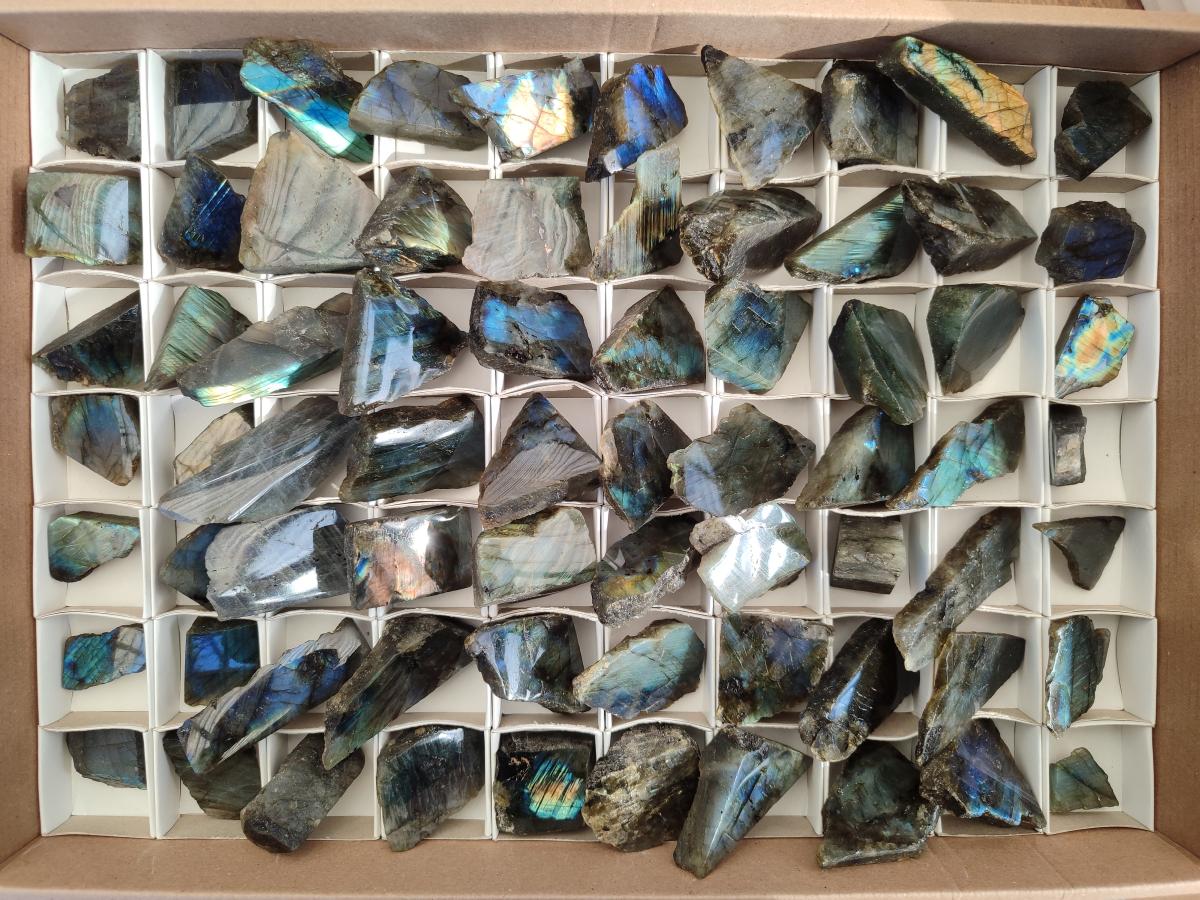 Polished Mini One Side Labradorite Display Pieces x 70 From Madagascar - Toprock Gemstones and Minerals 