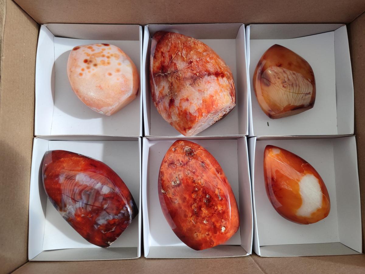 Polished Carnelian Agate Gemstone Standing Display Pieces x 6 From Madagascar - Toprock Gemstones and Minerals 