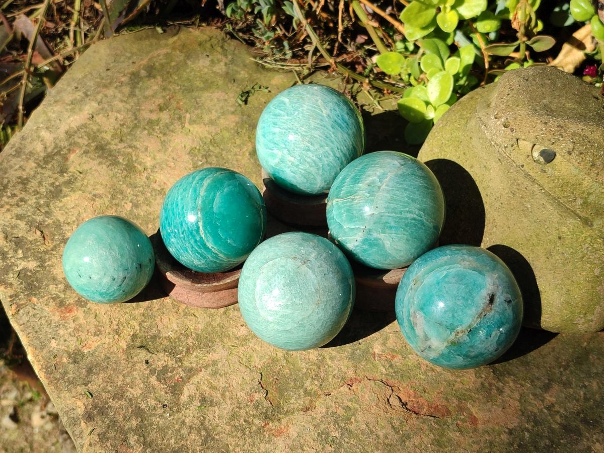 Polished Amazonite Spheres x 6 From Madagascar - Toprock Gemstones and Minerals 