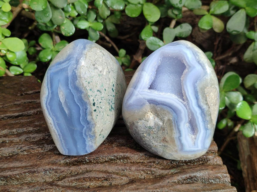 Polished Blue Lace Agate Standing Display Pieces x 2 From Nsanje, Malawi - Toprock Gemstones and Minerals 