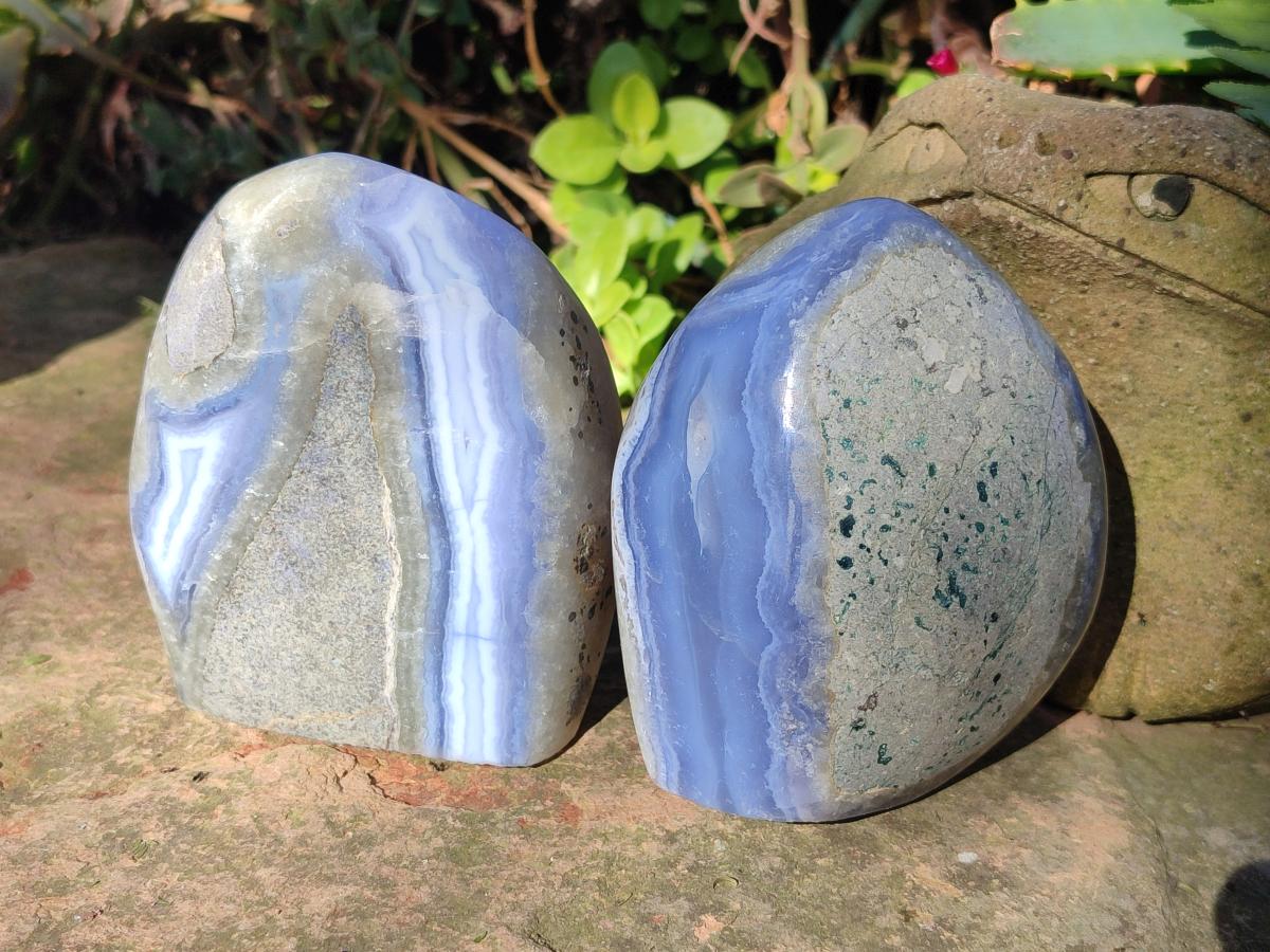 Polished Blue Lace Agate Standing Display Pieces x 2 From Nsanje, Malawi - Toprock Gemstones and Minerals 