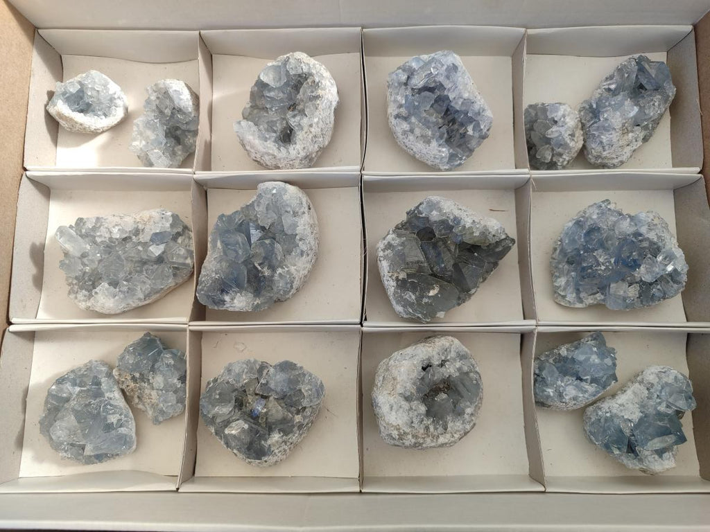 Natural Blue Celestite Specimens x 16 From Sakoany, Madagascar - Toprock Gemstones and Minerals 