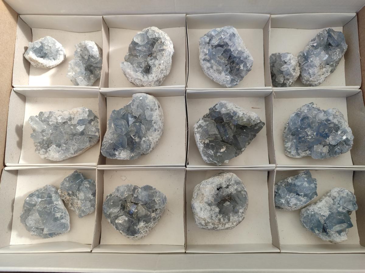 Natural Blue Celestite Specimens x 16 From Sakoany, Madagascar - Toprock Gemstones and Minerals 