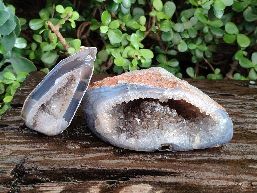 Polished Crystalline Agate Geodes x 2 From Maintirano, Madagascar - Toprock Gemstones and Minerals 