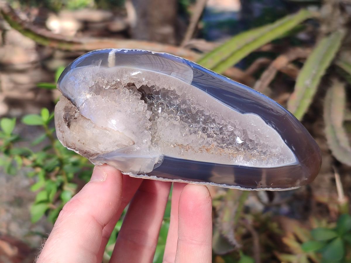 Polished Crystalline Agate Geodes x 2 From Maintirano, Madagascar - Toprock Gemstones and Minerals 