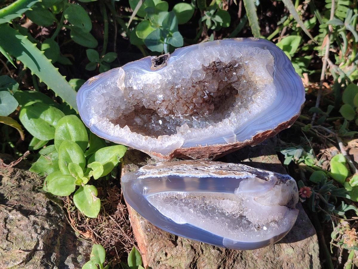 Polished Crystalline Agate Geodes x 2 From Maintirano, Madagascar - Toprock Gemstones and Minerals 