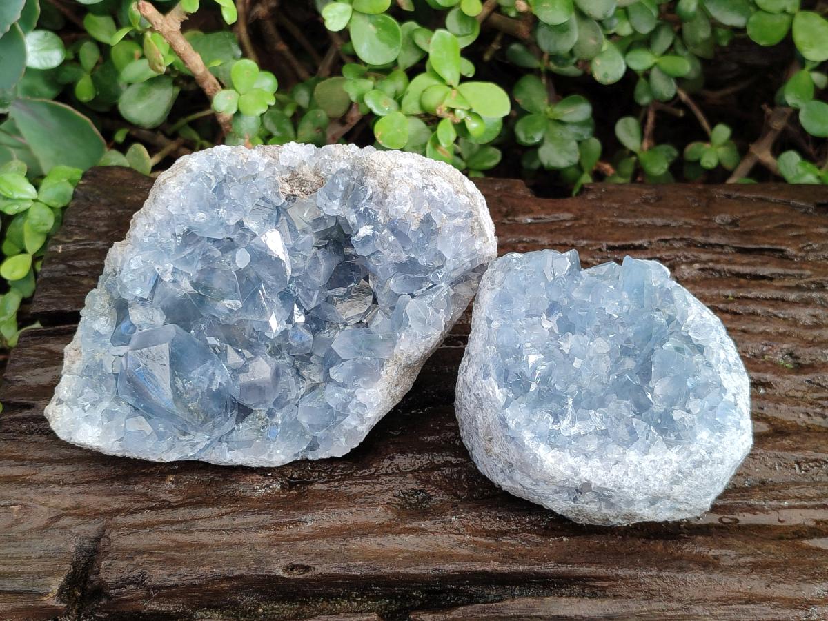 Natural Cabinet Size Blue Celestite Specimens x 2 From Sakoany, Madagascar - Toprock Gemstones and Minerals 