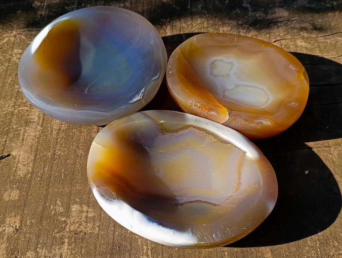 Polished Banded Agate Bowls x 3 From Madagascar - Toprock Gemstones and Minerals 