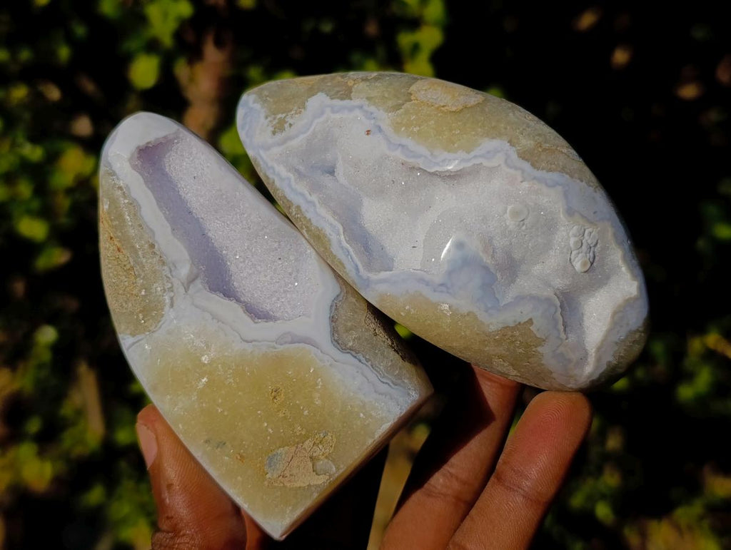 Polished Blue Lace Agate Standing Display Pieces x 6 From Nsanje, Malawi - Toprock Gemstones and Minerals 