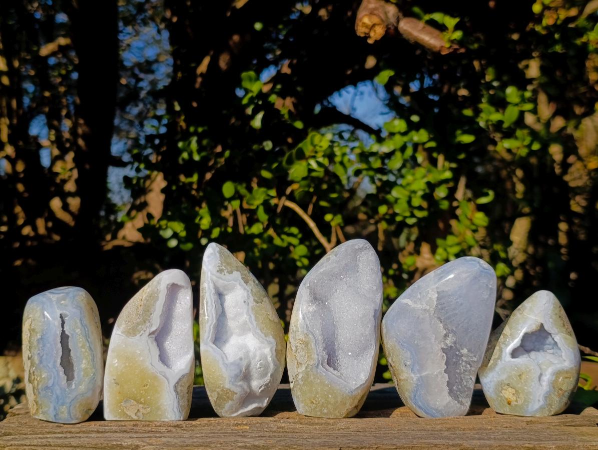 Polished Blue Lace Agate Standing Display Pieces x 6 From Nsanje, Malawi - Toprock Gemstones and Minerals 