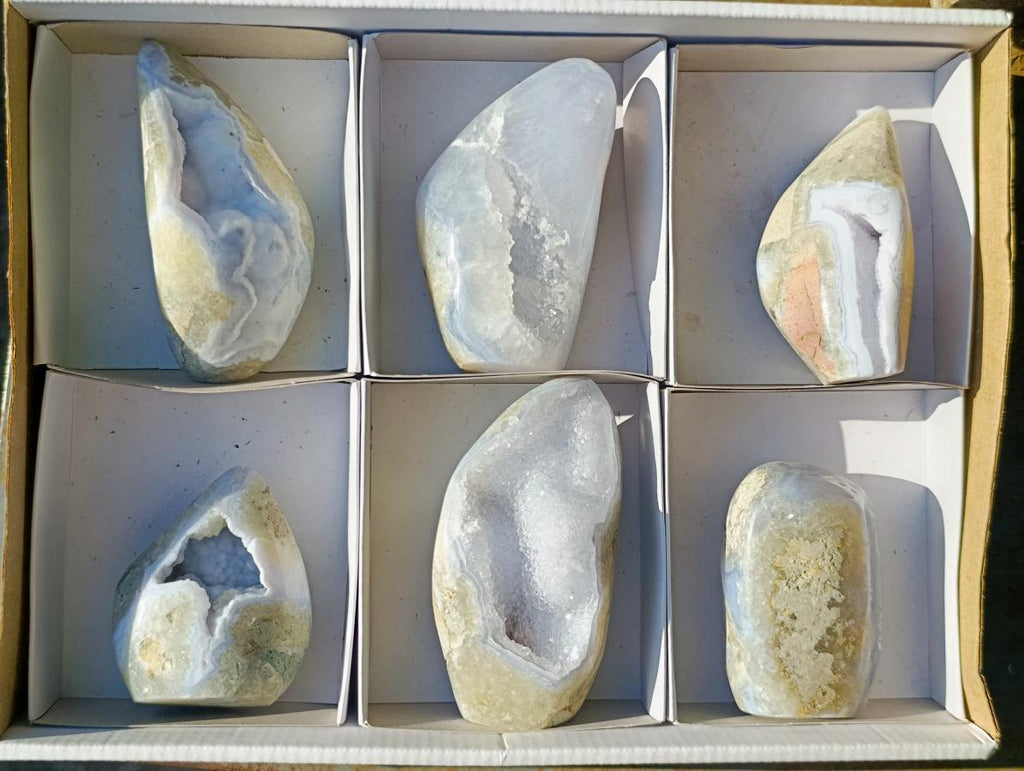 Polished Blue Lace Agate Standing Display Pieces x 6 From Nsanje, Malawi - Toprock Gemstones and Minerals 