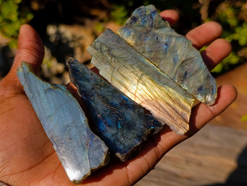 Polished One Side Labradorite Slices x 35 From Madagascar - Toprock Gemstones and Minerals 