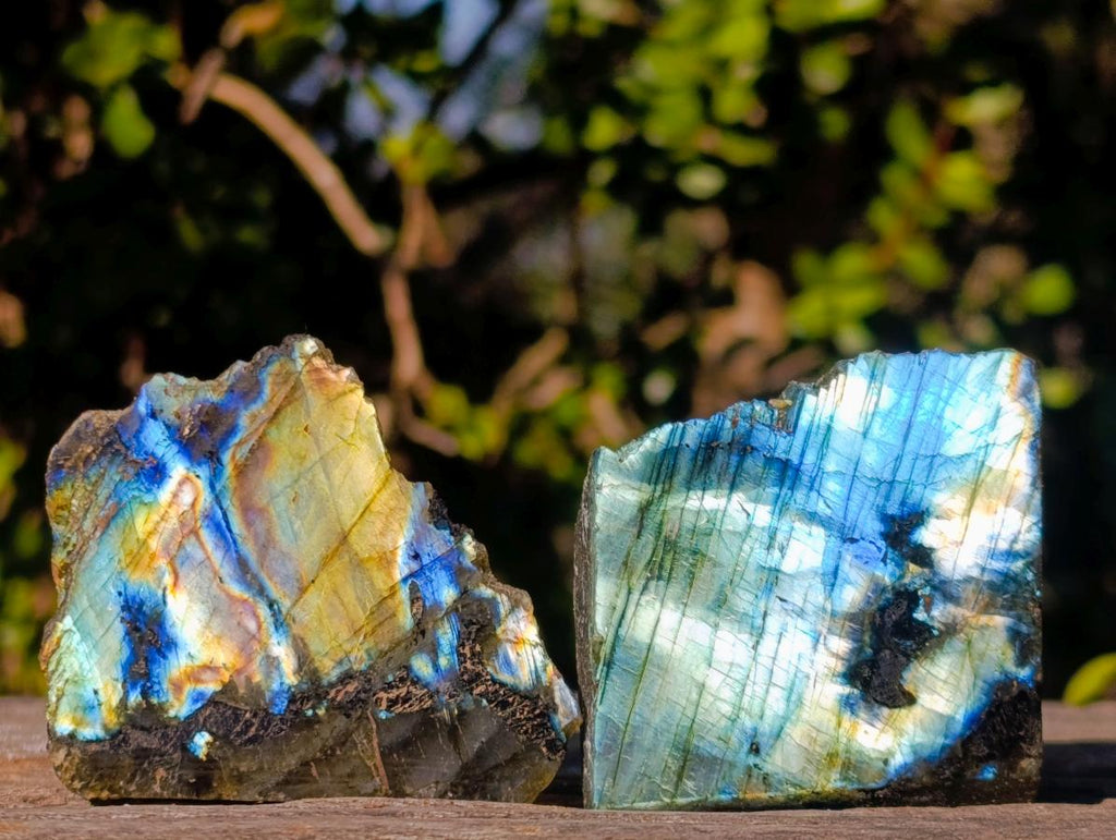 Polished One Side Labradorite Slices x 35 From Madagascar - Toprock Gemstones and Minerals 