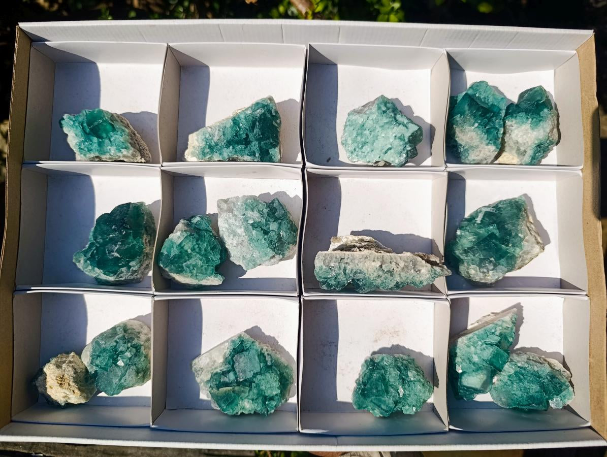 Natural Green Cubic Fluorite Specimens x 16 From Mandrosonoro, Madagascar - Toprock Gemstones and Minerals 