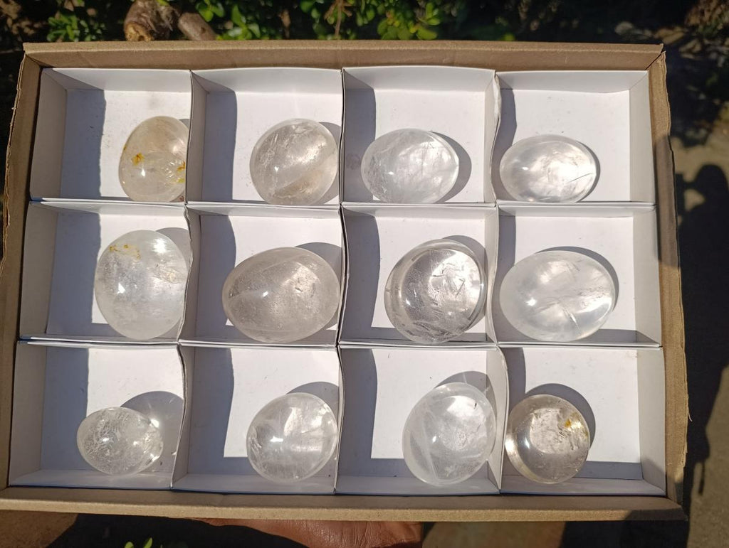 Polished Clear Quartz Palm Stones x 12 From Madagascar - Toprock Gemstones and Minerals 
