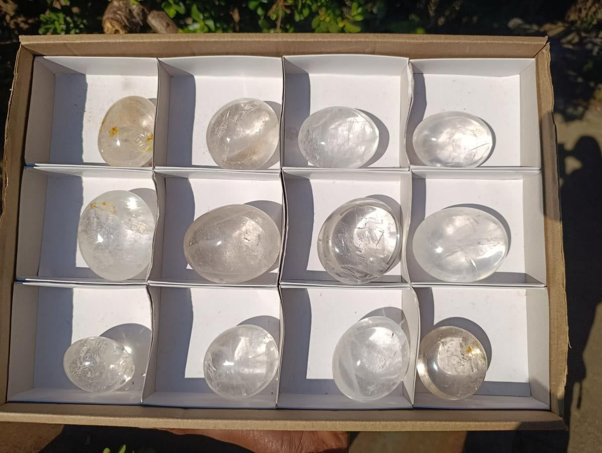 Polished Clear Quartz Palm Stones x 12 From Madagascar - Toprock Gemstones and Minerals 