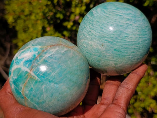 Polished Amazonite Spheres x 2 From Madagascar - Toprock Gemstones and Minerals 