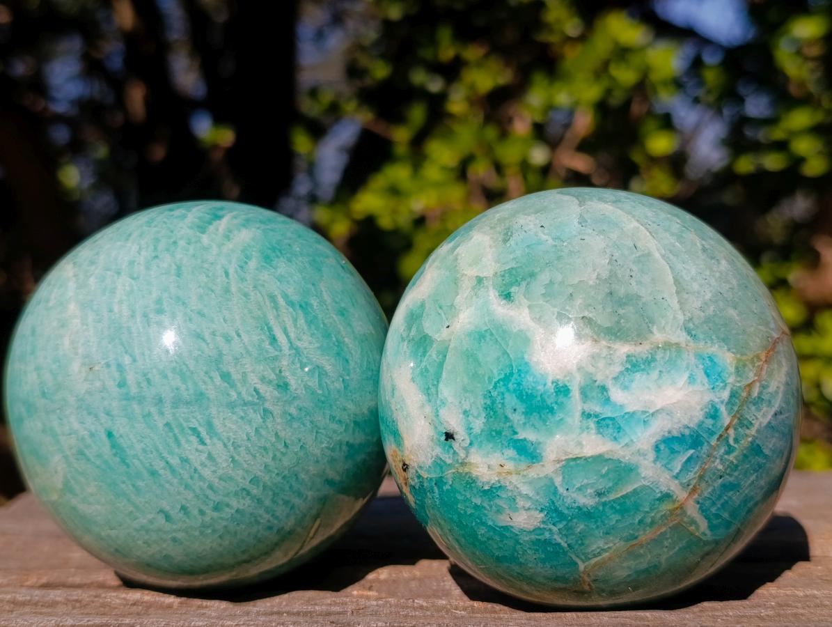 Polished Amazonite Spheres x 2 From Madagascar - Toprock Gemstones and Minerals 