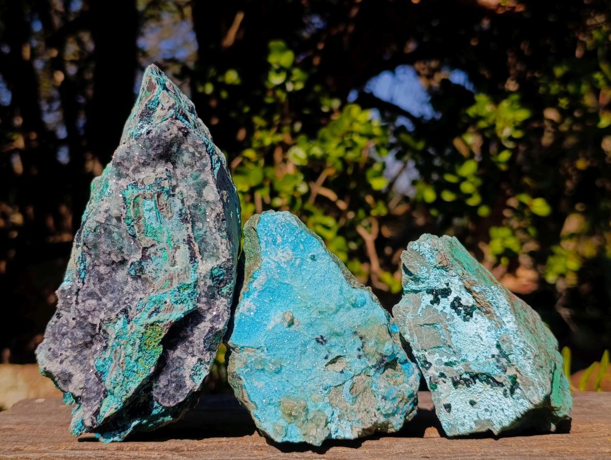 Natural Cabinet Sized Drusy Coated Chrysocolla Specimens x 3 From Lupoto Mine, Congo - Toprock Gemstones and Minerals 