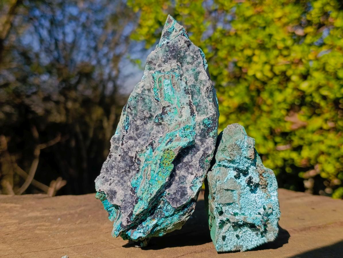 Natural Cabinet Sized Drusy Coated Chrysocolla Specimens x 3 From Lupoto Mine, Congo - Toprock Gemstones and Minerals 