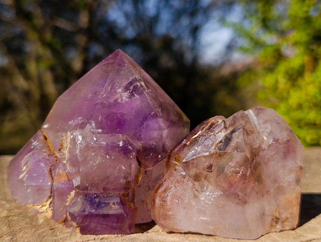 Polished Smokey Window Amethyst Crystals x 3 From Akansobe, Madagascar - Toprock Gemstones and Minerals 