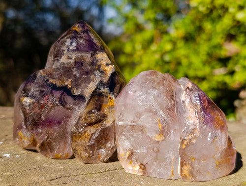 Polished Smokey Window Amethyst Crystals x 3 From Akansobe, Madagascar - Toprock Gemstones and Minerals 