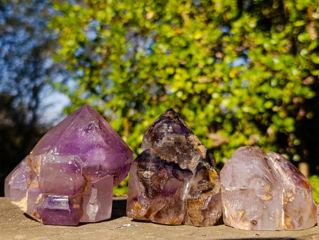 Polished Smokey Window Amethyst Crystals x 3 From Akansobe, Madagascar - Toprock Gemstones and Minerals 