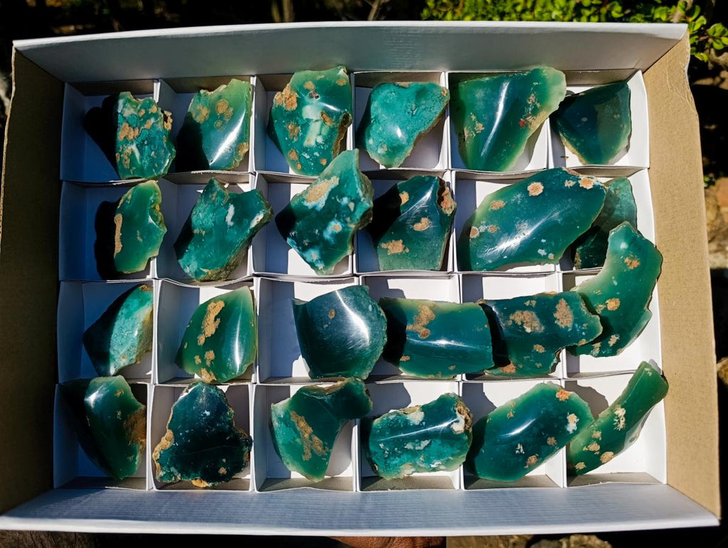 Polished on One Side Mtorolite Chrysoprase Slices x 24 From Mutorashanga, Zimbabwe - Toprock Gemstones and Minerals 