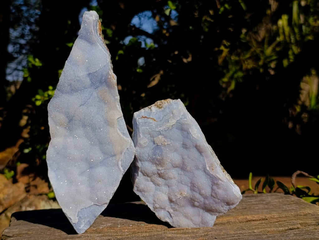 Natural Blue Lace Agate Crystalline Plate Specimens x 2 From Namibia - Toprock Gemstones and Minerals 