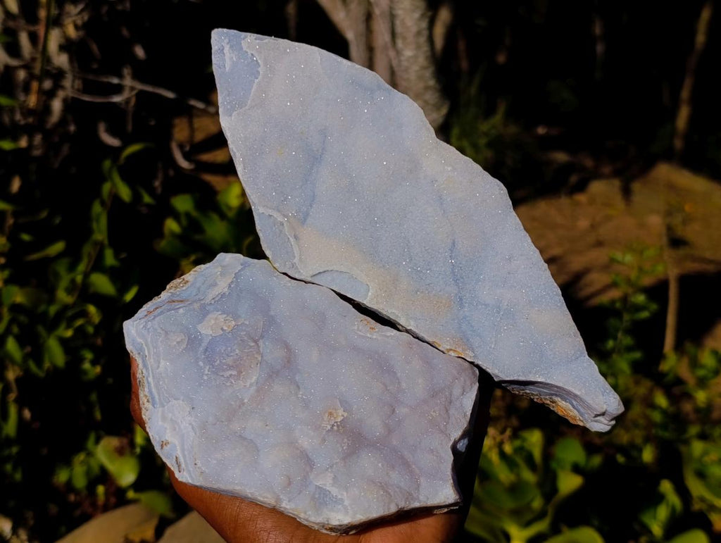 Natural Blue Lace Agate Crystalline Plate Specimens x 2 From Namibia - Toprock Gemstones and Minerals 