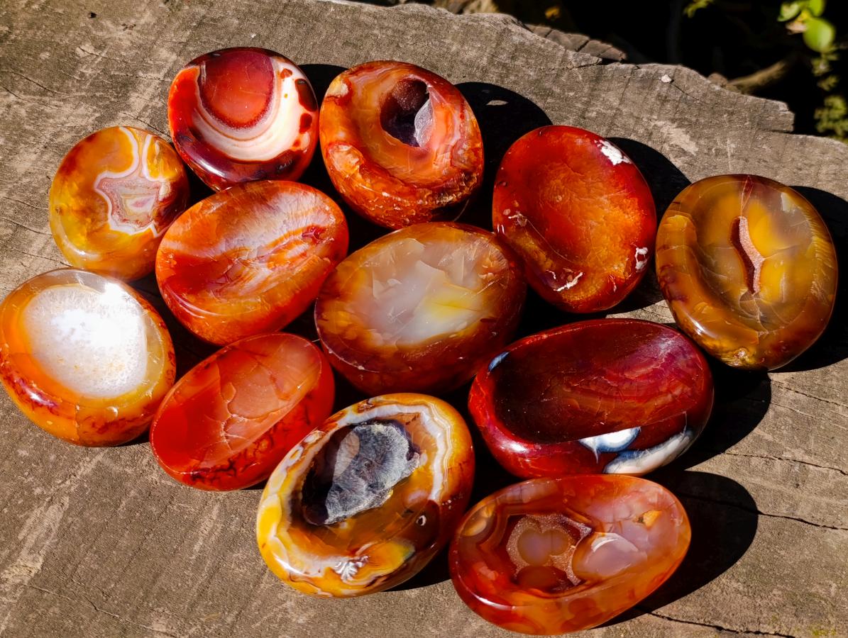 Polished Carnelian Agate Gemstone Bowls x 12 From Madagascar - Toprock Gemstones and Minerals 