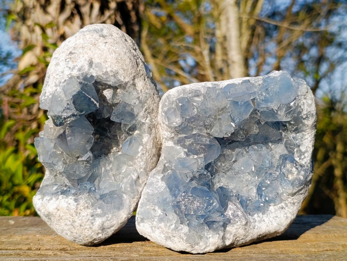 Natural Blue Celestite Specimens x 2 From Sakoany, Madagascar - Toprock Gemstones and Minerals 