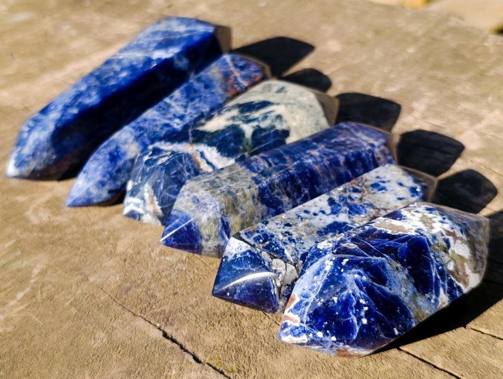 Polished Double Terminated Sodalite Crystals x 6 From Kunene River, Namibia - Toprock Gemstones and Minerals 