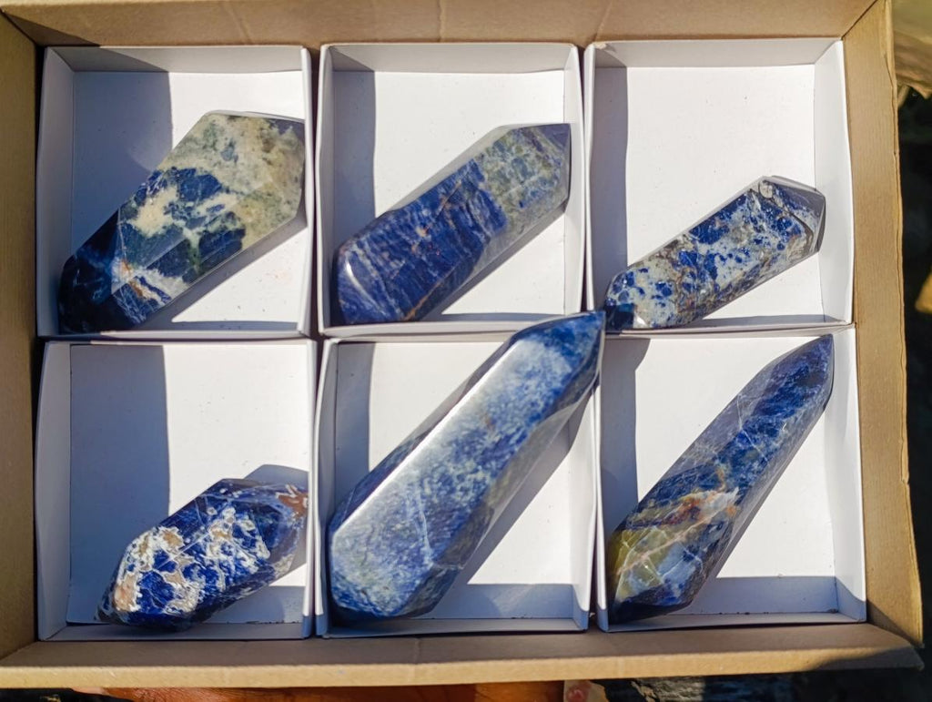Polished Double Terminated Sodalite Crystals x 6 From Kunene River, Namibia - Toprock Gemstones and Minerals 