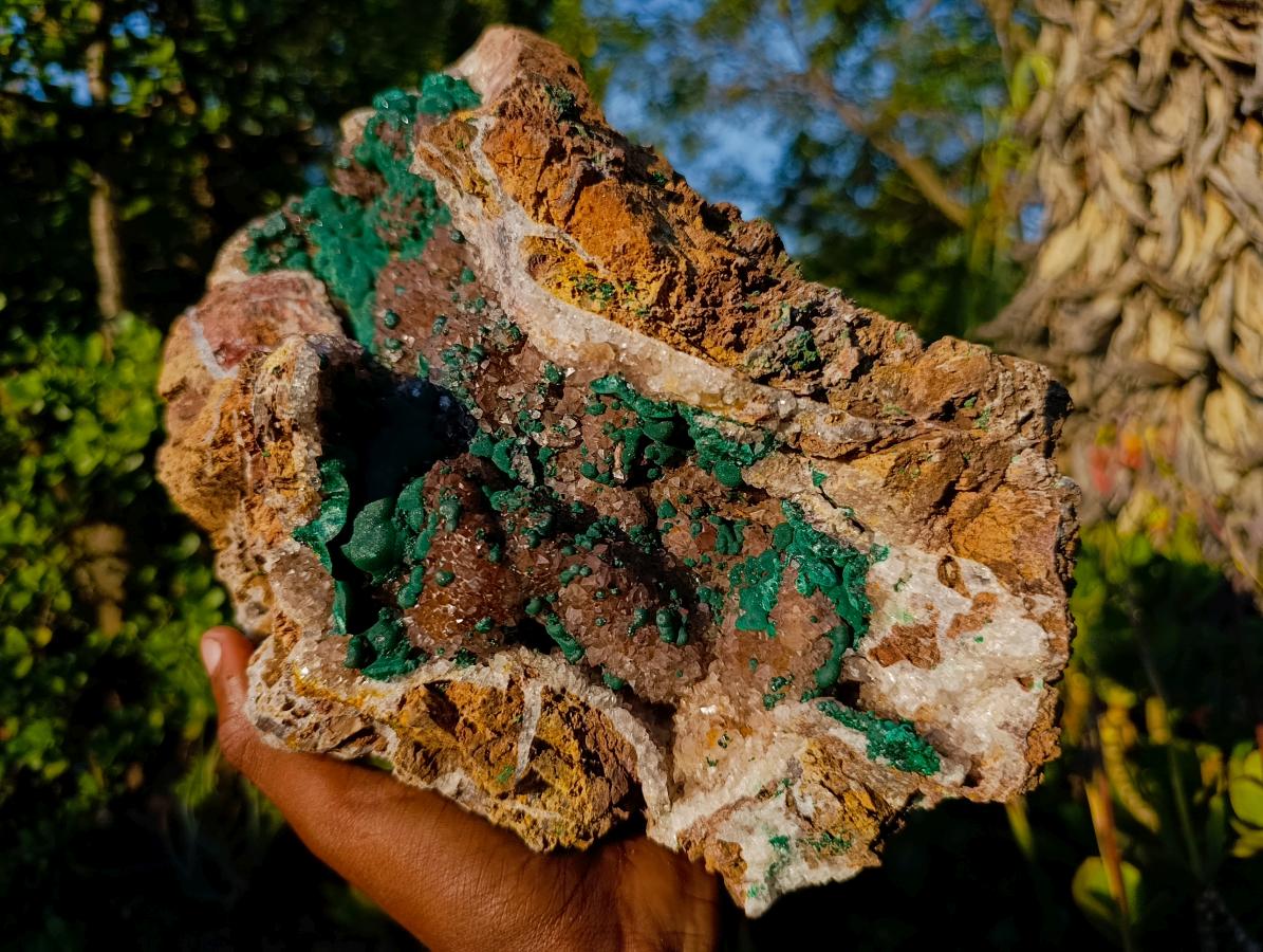 Natural XL Crystalline Ball Malachite Specimen with Quartz on Dolomite Matrix x 1 From Mindingi Mine, Congo - Toprock Gemstones and Minerals 