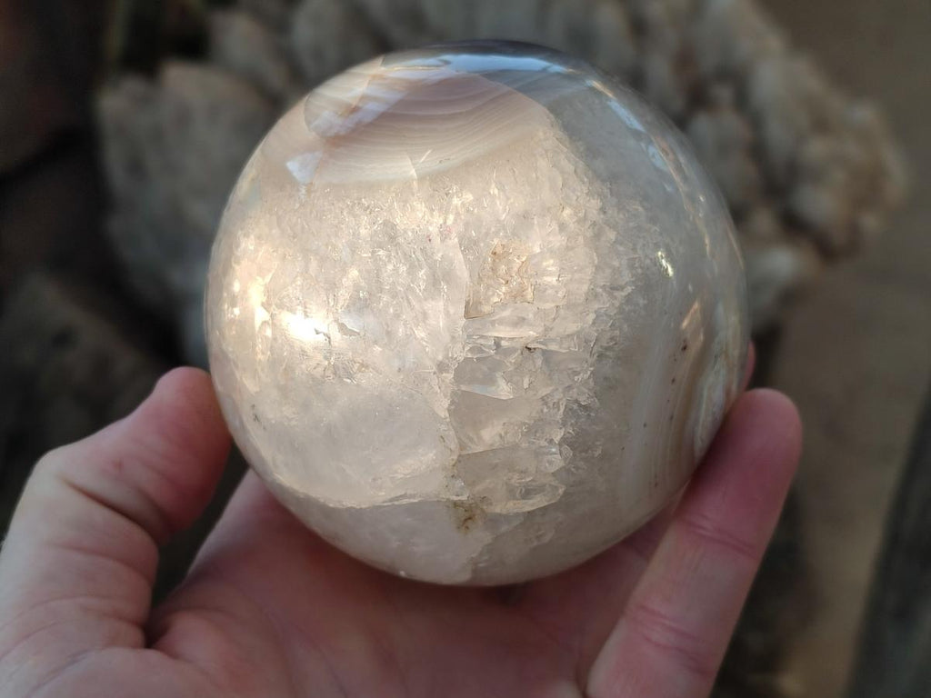 Polished Banded Agate Spheres with Quartz x 2 From Madagascar - Toprock Gemstones and Minerals 