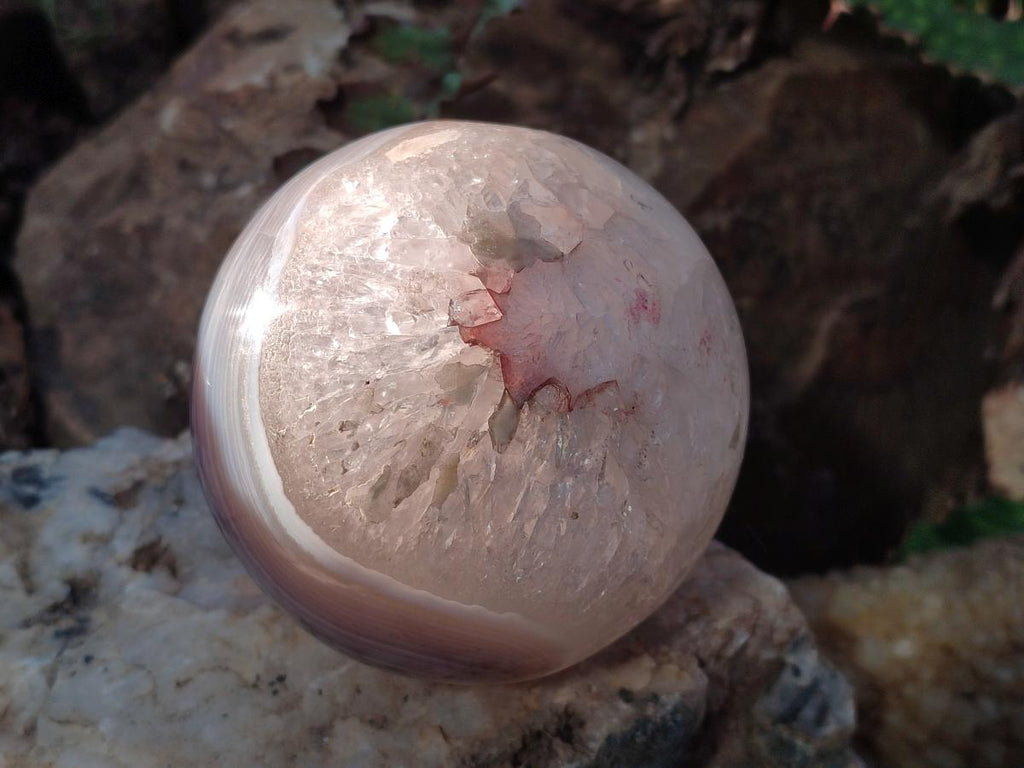 Polished Banded Agate Spheres with Quartz x 2 From Madagascar - Toprock Gemstones and Minerals 