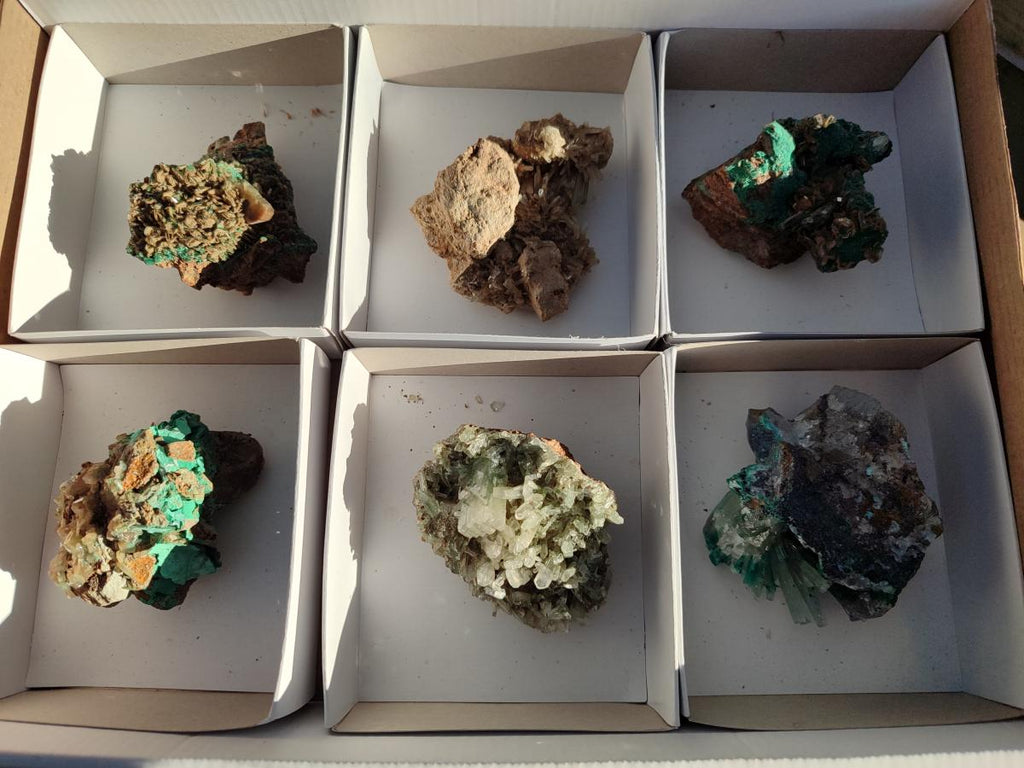 Natural Rare Bladed Barite Specimens with Malachite x 6 From Shangulowé Mine, Congo - Toprock Gemstones and Minerals 