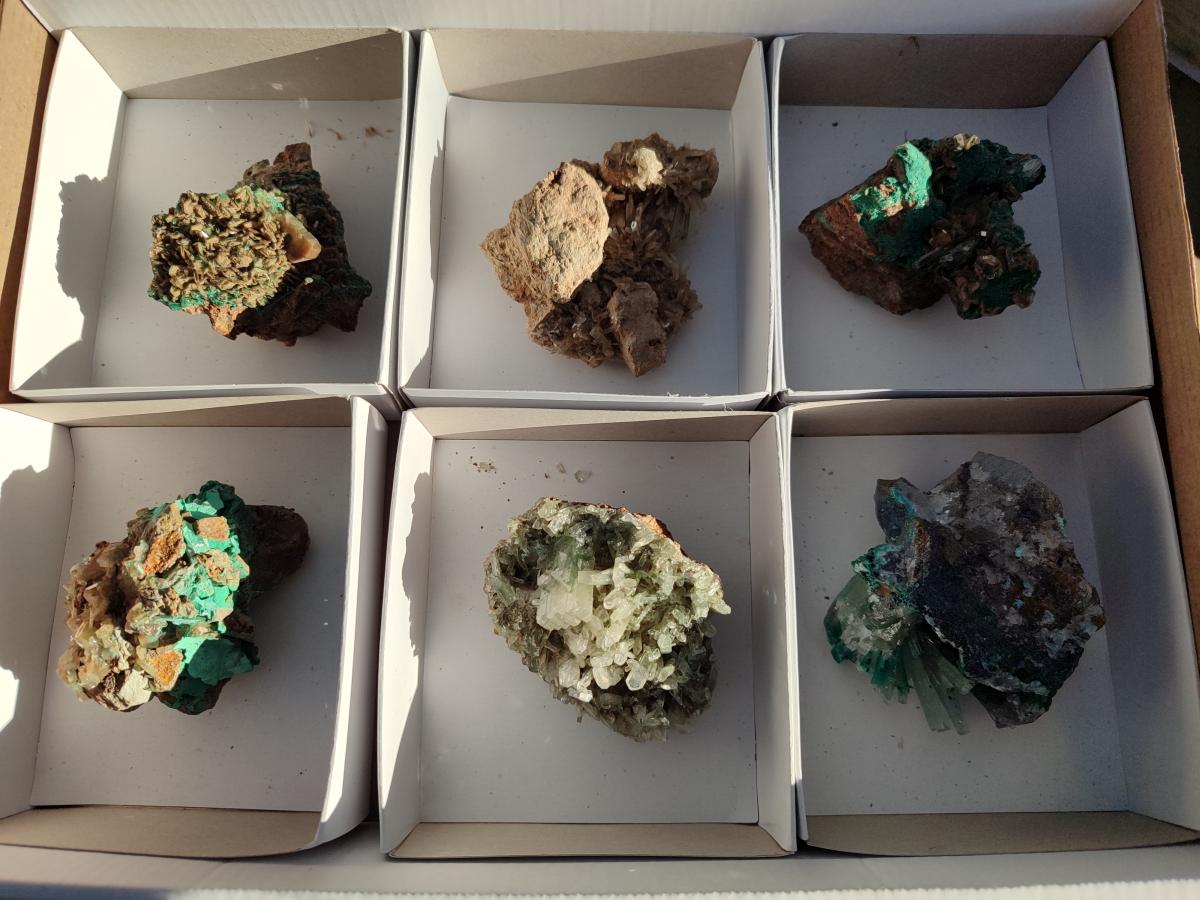 Natural Rare Bladed Barite Specimens with Malachite x 6 From Shangulowé Mine, Congo - Toprock Gemstones and Minerals 