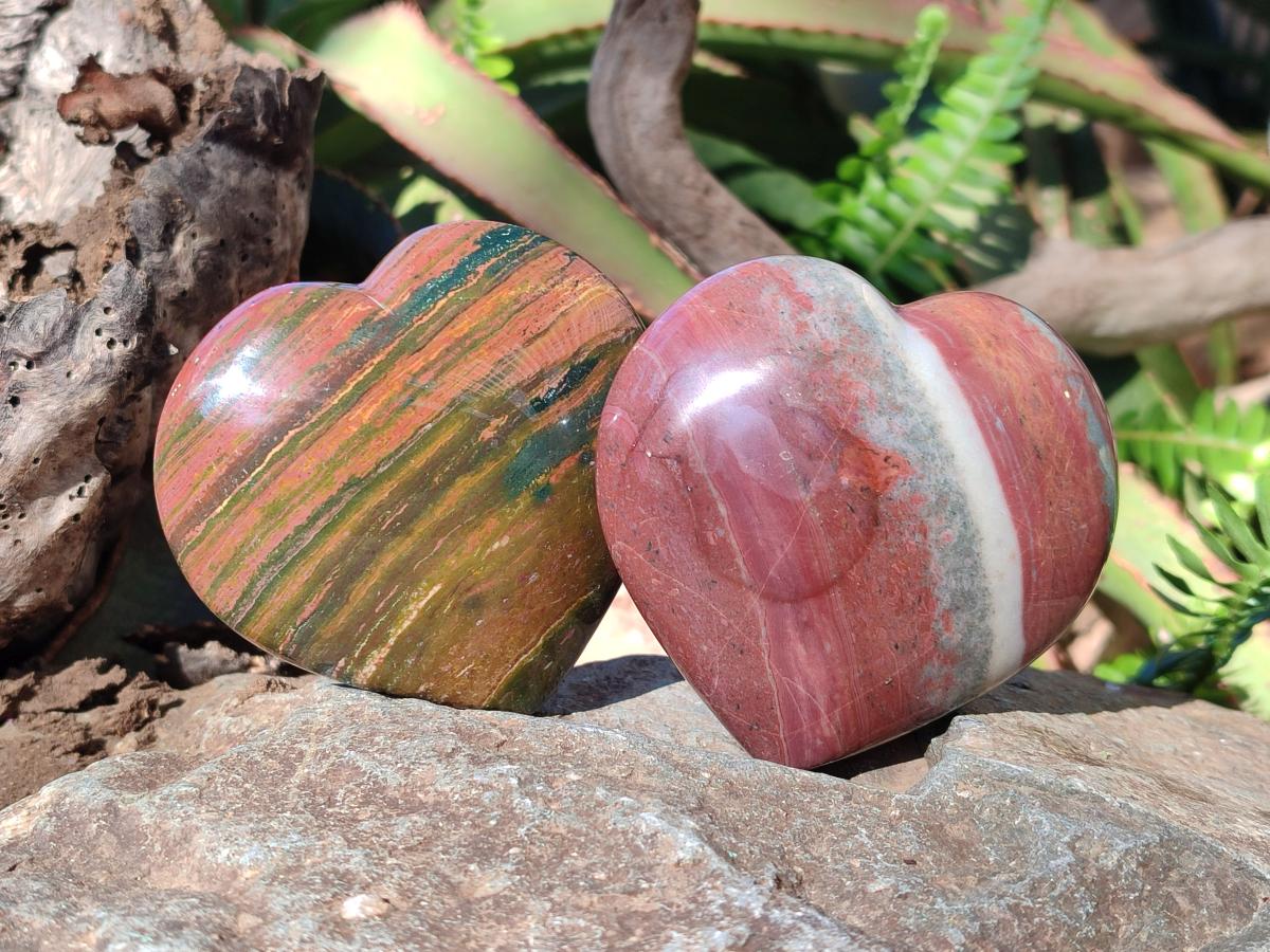 Polished Ocean Jasper Hearts x 6 From Northwest Coast, Madagascar - Toprock Gemstones and Minerals 