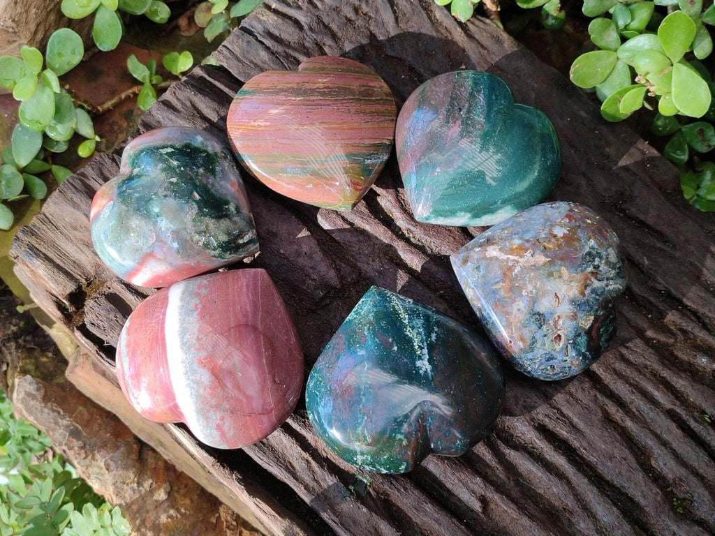 Polished Ocean Jasper Hearts x 6 From Northwest Coast, Madagascar - Toprock Gemstones and Minerals 