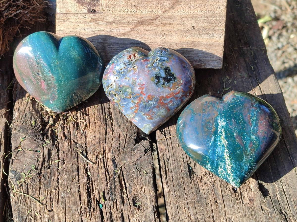 Polished Ocean Jasper Hearts x 6 From Northwest Coast, Madagascar - Toprock Gemstones and Minerals 