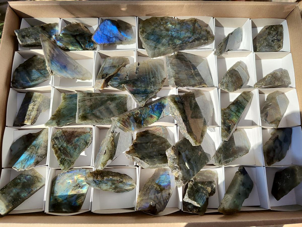 Polished One Side Labradorite Slices x 35 From Madagascar - Toprock Gemstones and Minerals 