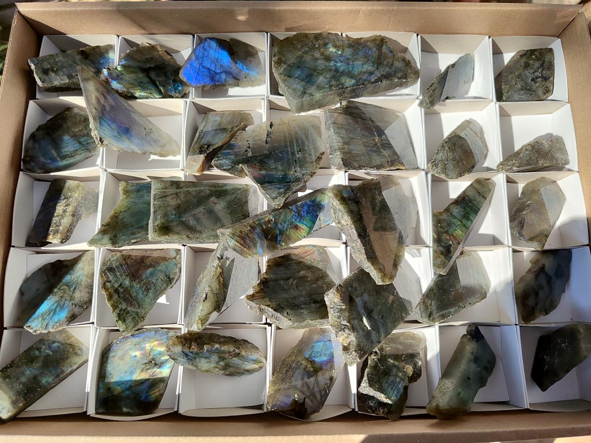 Polished One Side Labradorite Slices x 35 From Madagascar - Toprock Gemstones and Minerals 
