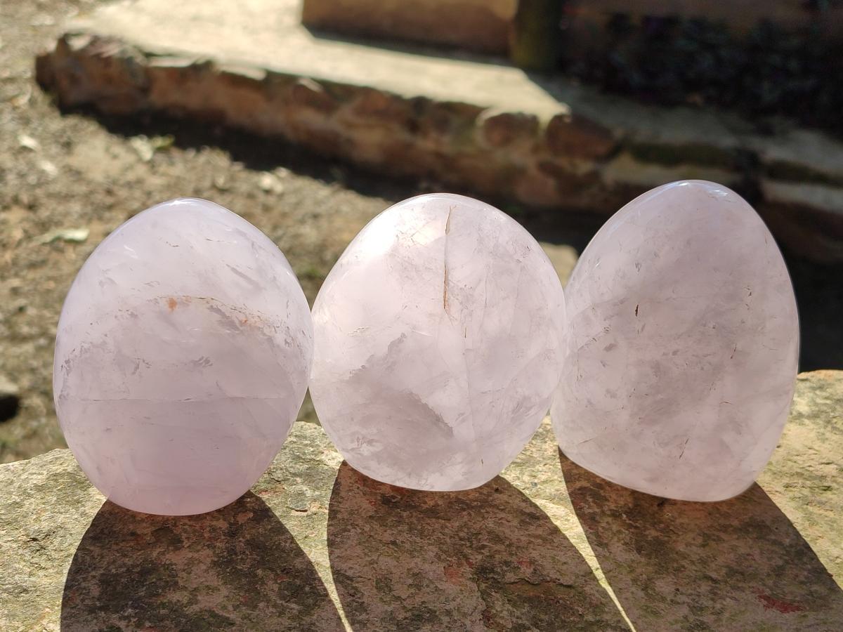 Polished Gemmy Blue Rose Quartz Standing Display Pieces x 3 From Madagascar - Toprock Gemstones and Minerals 