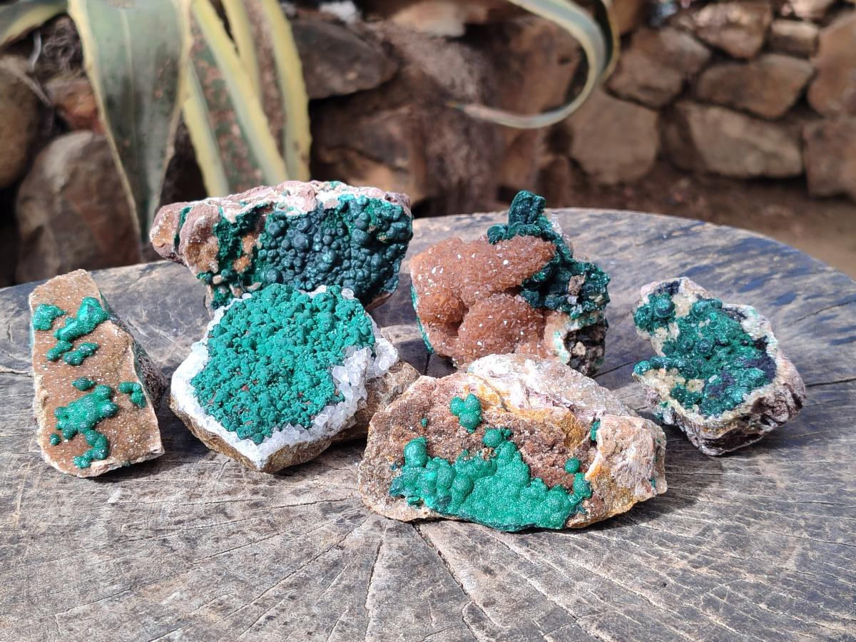Natural Ball Malachite Specimens Coated with Drusy Quartz on Dolomite x 6 From Mindingi Mine, Congo - Toprock Gemstones and Minerals 