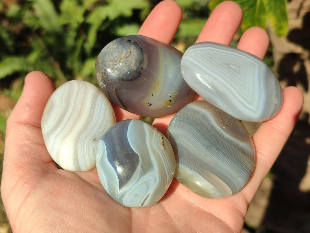 Polished Banded Agate Galets x 24 From Madagascar - Toprock Gemstones and Minerals 