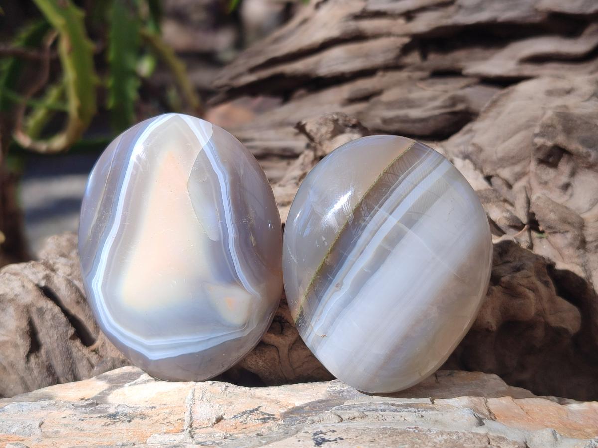 Polished Banded Agate Galets x 24 From Madagascar - Toprock Gemstones and Minerals 