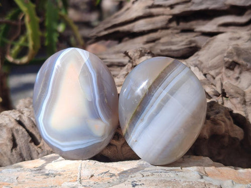 Polished Banded Agate Galets x 24 From Madagascar - Toprock Gemstones and Minerals 