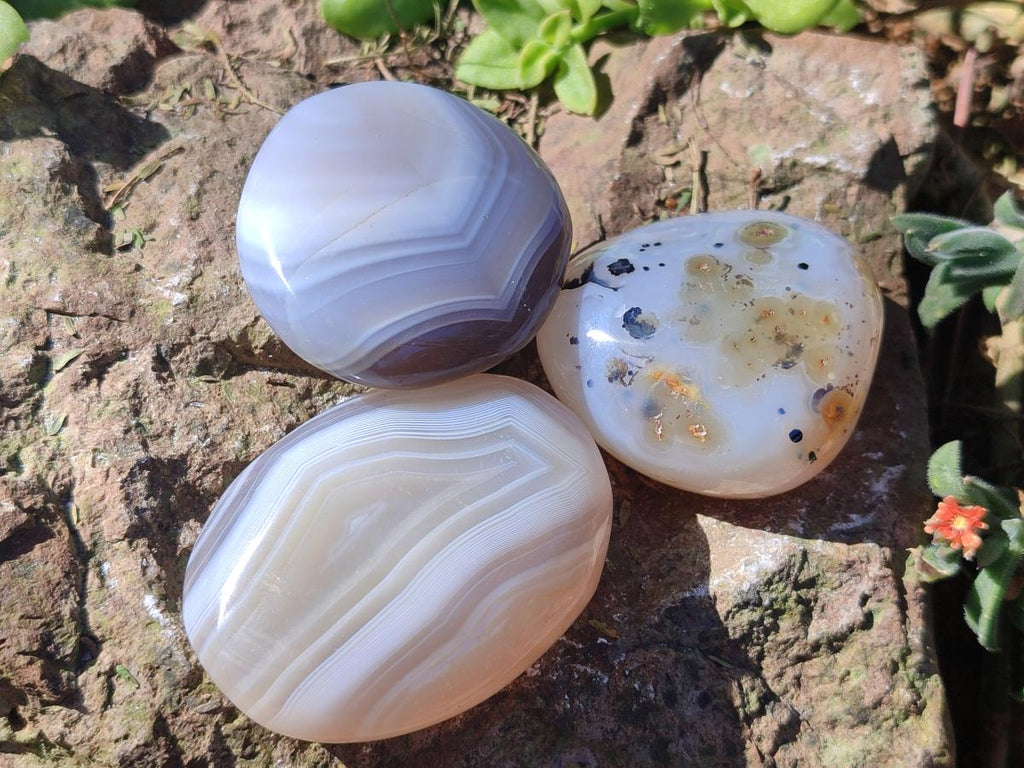 Polished Banded Agate Galets x 24 From Madagascar - Toprock Gemstones and Minerals 